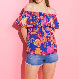 Flying Tomato Believe in Destiny Poplin Blouse Size L Bold Ruffled Off Shoulder